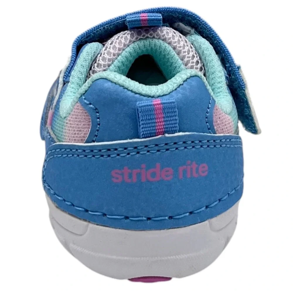Stride Rite Baby Girls Leather Soft Motion Turbo Sneakers Size 3 Light Blue Pink